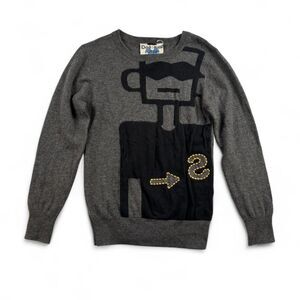 Desigual Boys 9/10 Gray Graphic Sweater Abstract Design Knit Pullover